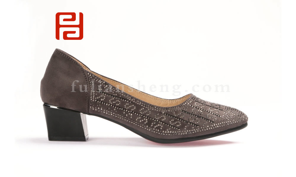 福連升春款女士水鉆棉麻方跟通勤工作鞋休閑鞋老北京布鞋圖片
