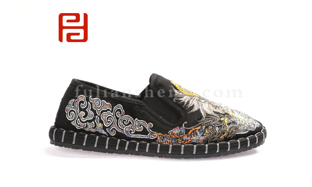 福連升男士刺繡亞麻復(fù)古風(fēng)中國(guó)龍祥云老北京布鞋單鞋圖片