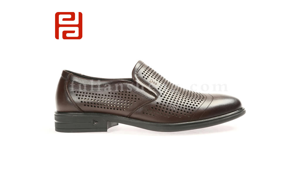 福連升休閑皮鞋 男夏季真皮透氣一腳蹬鏤空商務工作男鞋圖片