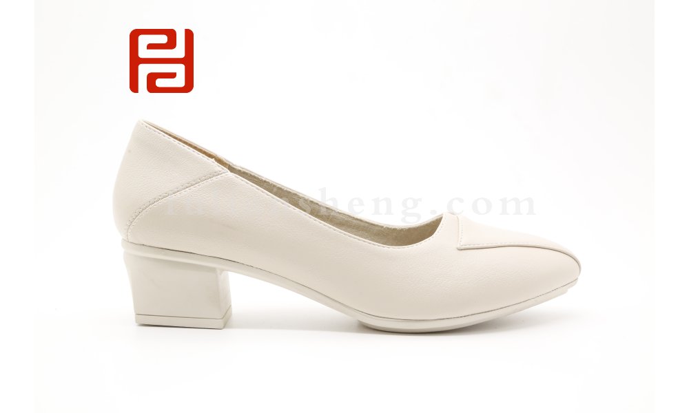 福連升粗跟單鞋女春秋淺口百搭工作鞋方頭氣質女鞋中跟豆豆鞋圖片