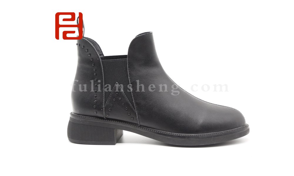 福連升2020冬季新款女牛皮真皮英倫風網紅一腳蹬及踝靴圖片