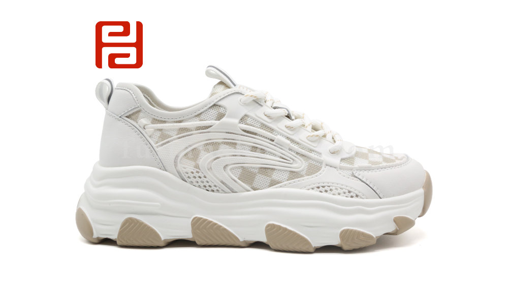 福連升夏季時尚運動女鞋棋盤格拼色老爹鞋