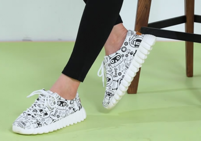 福連升休閑鞋女鞋卡通涂鴉黑白小白鞋F(xiàn)LB-91161264